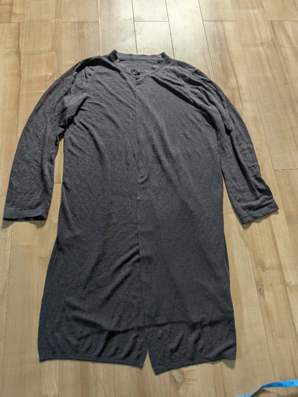 Linen Mulberry Silk Open Front Duster Cardigan Charcoal Gray - Picture 2 of 5